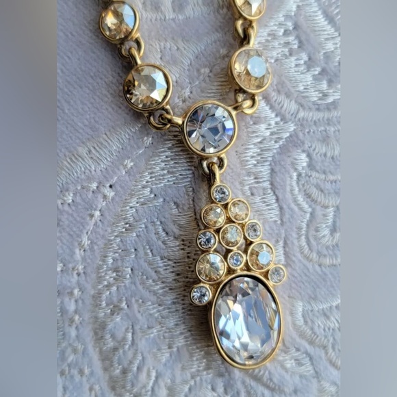 Givenchy Vintage Crystals Clear& Chocolate Necklace Dangle Drop 💎Authentic - Picture 6 of 13